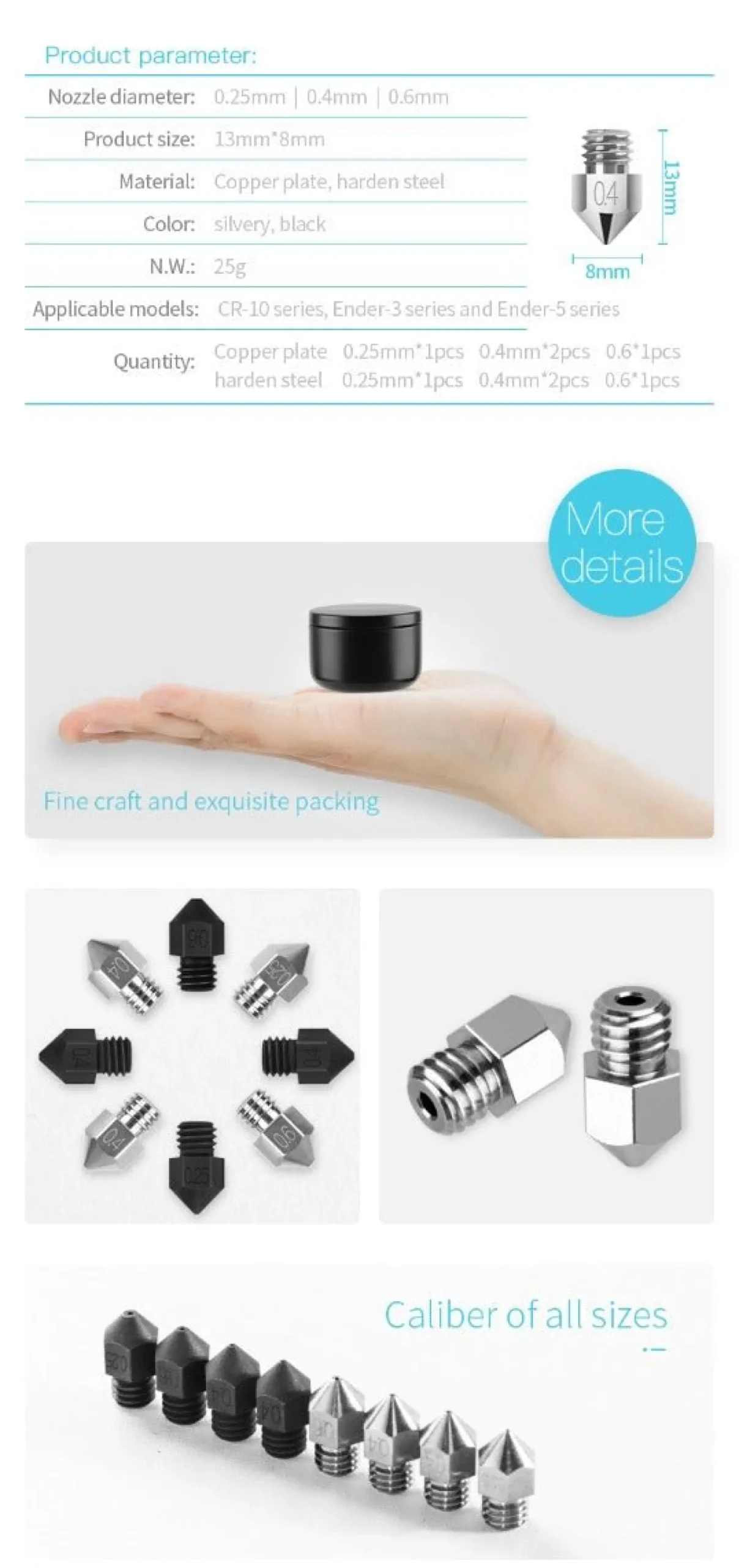 Creality 3D - 3D Printing Up-Market Nozzle Kit - 8 pcs