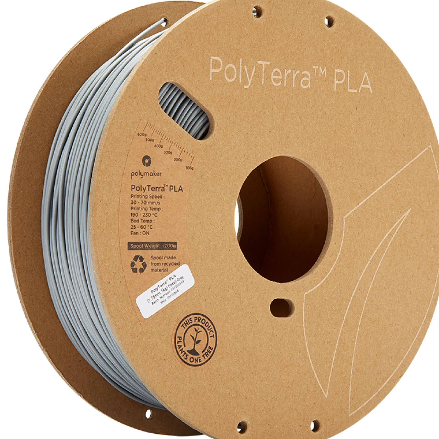Polymaker - PolyTerra PLA - Fossil Grey - 1.75mm - 1kg