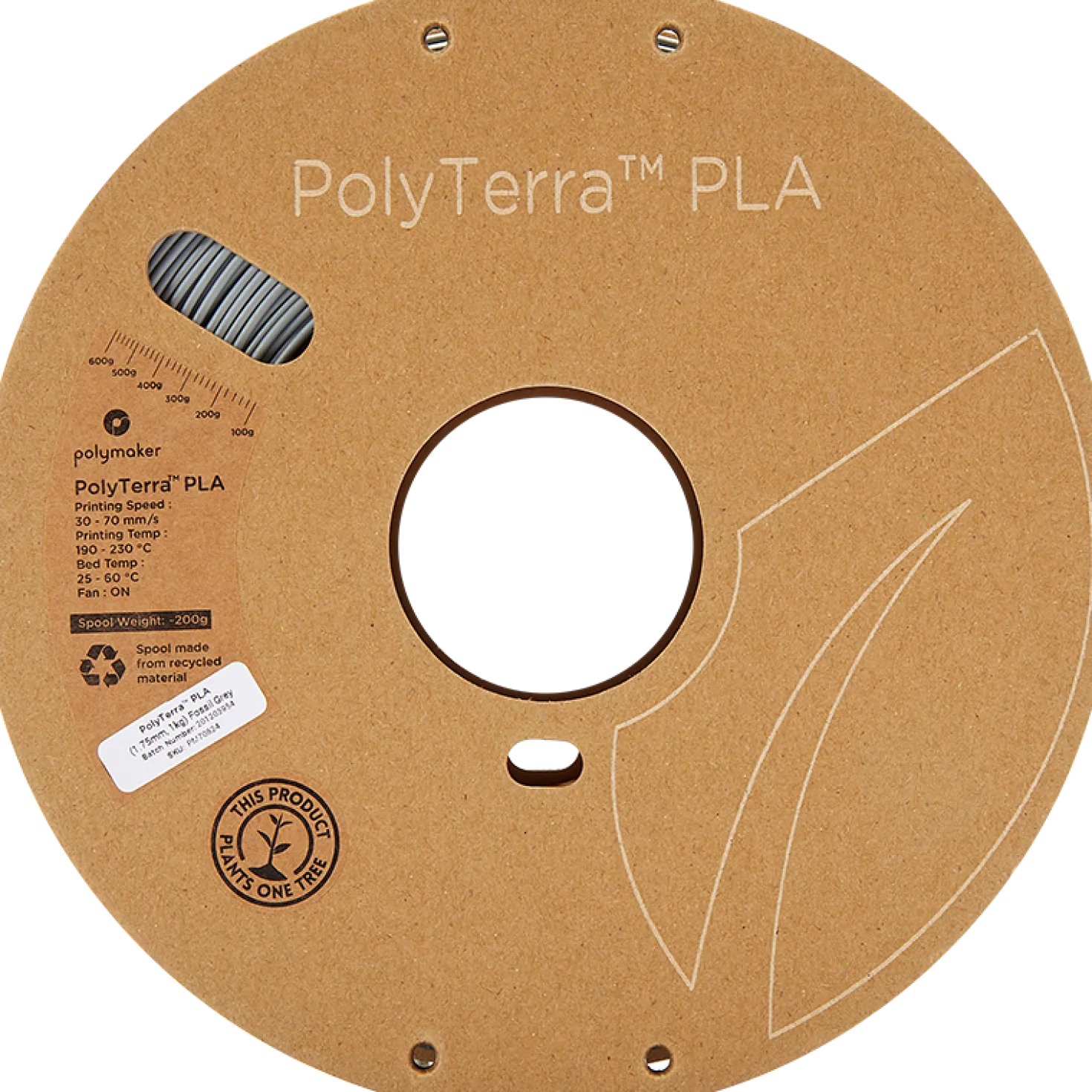 Polymaker - PolyTerra PLA - Fossil Grey - 1.75mm - 1kg