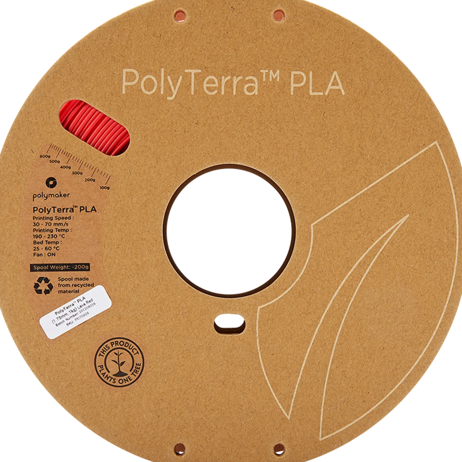 Polymaker - PolyTerra PLA - Lava Red - 1.75mm - 1kg