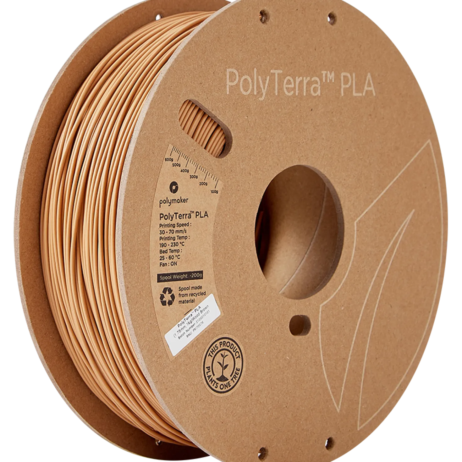 Polymaker - PolyTerra PLA - Wood Brown - 1.75mm - 1kg